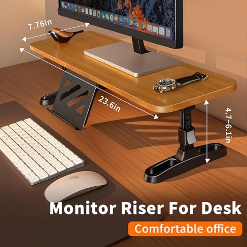 Wooden Monitor Stand Riser for Desk,Adjustable Height Monitor Shelf Riser with Phone Holder,Desk Storage Organizer Accessories,Wood Computer Screen Stands for Office,Home,Laptop,Printer,TV