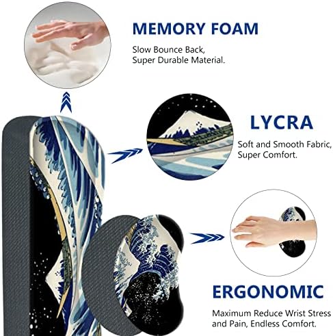 AIMSA Large Gaming Mouse Pad Set, Keyboard Wrist Rest Support Mouse Pad, Ergonomic Memory Foam Multifunctional Extended Desk Mat 35x15.7in Anti-Slip Rubber Base for Office Home, Big Waves