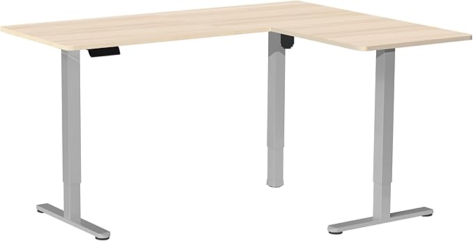 VIVO Electric Corner 63 x 55 inch L-Shaped Standing Desk, Memory Height Adjustment, Light Wood Top Gray Frame, DESK-E3CTGC