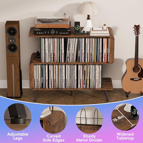 Record Player Stand with Vinyl Record Storage - 3-Tier Record Player Table