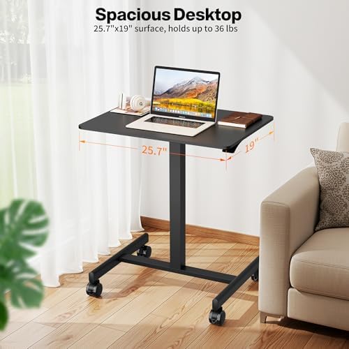Simple Deluxe Standing Desk with Lockable Wheels, Mobile Adjustable Height Stand Up Desk, Portable Laptop Computer Table, Small Black