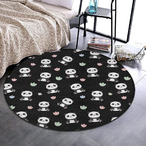 Fashion Round Area Rug Large Non Slip Carpet, Cute Cartoon Panda Unisex Home Decor Mat, 36inch