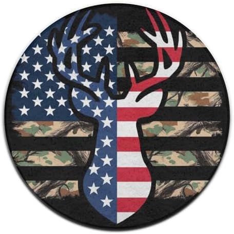 Circular Rugs Large Modern Round Area Rug Fashion Decor Mat for Home Office Camo Deer Hunting Camouflage USA Flag
