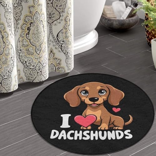 Large Home Decor Mat, Soft Round Yoga Carpet, Non Slip Machine Washable Home Office Circle Rug Love Dachshunds