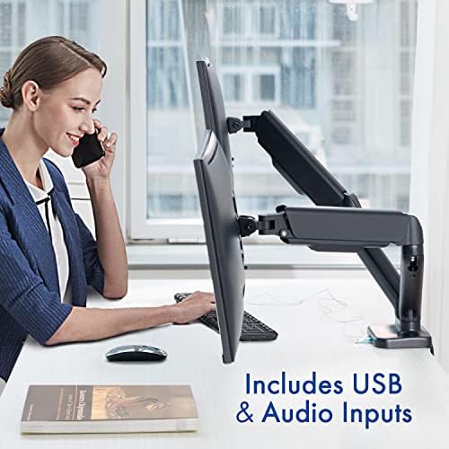 Dual Spring LCD Monitor Arms with USB and Multimedia Ports for: Acer K202HQL bi 19.5” HD+ (1600 x 900) TN Monitor 60Hz Refresh Rate 5ms for Work or Home