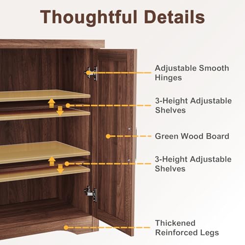 Fluted Sideboard Buffet Cabinet with Storage 55.59",Walnut