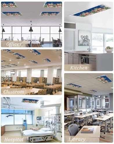 Blue Christmas Magnetic Fluorescent Light Covers for Ceiling Lights 2 x 4 Feet,Snowman Snowflakes Green Pine Tree Retro Office Classroom Kitchen Drop Ceiling Light Covers Filters Shade Panel 2 Packs