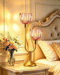 Flower Table Lamp Vintage Pink Glass Lamp Dimmable 2 Bulbs Included