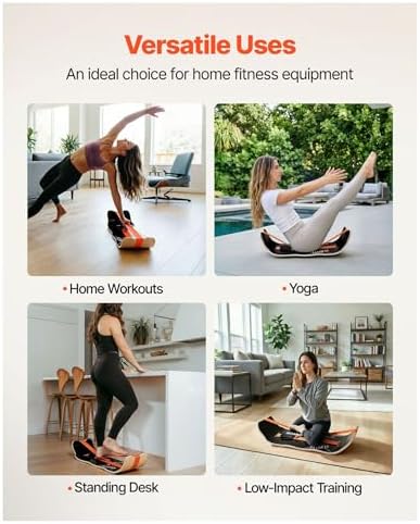 Balance Board for Adults, Wooden Wobble Board Trainer, Standing Desk Exercise Equipment, Yoga & Pilates, Compact Home Gym, Black & Orange