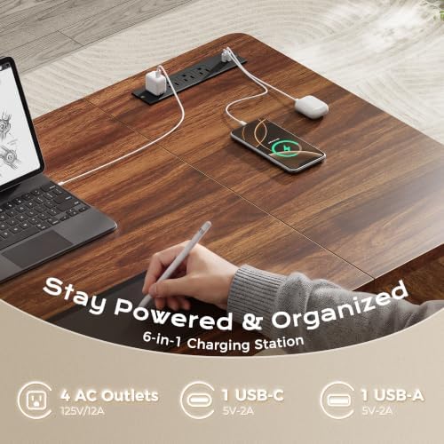 PRAISUN 63'' Farmhouse L Shaped Standing Desk with Outlets and Drawers