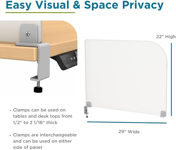 Desk Divider for Students and Desk Privacy Panel. Office Partitions and Ideal Cubicle Light Shield. Frosted Acrylic Clamp-on Desk Partition - 29” W x 22”H Divider