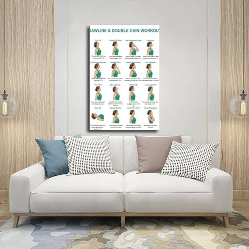 Jawline And Double Chin Exercises Face Exercises for Jaw And Neck Facial Muscle Workout Chin Neck Exercise Chart Canvas Poster Wall Art for Living Room Bedroom Decor Unframe 16x24inch