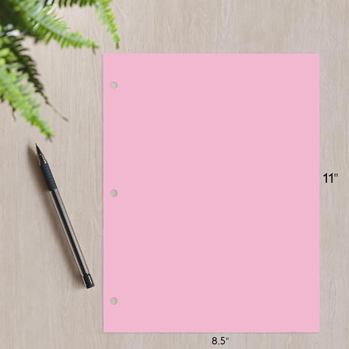 Copy And Printing Color Paper, 20 Lb. 3 Hole Punch 500 Sheets Per Ream. (Pink)