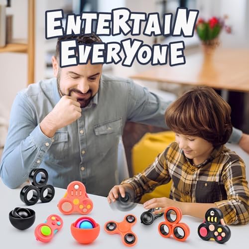 Yrissmiss Fidget Toys Adults Pack 5Pcs,Fidget Spinner with Magnetic Rings Gyro,Fidget Controller Autism Sensory Toys,ADHD Stress Anxiety Desk Fidgets,Easter Basket Stuffers for Kids Teen Boys(OR)