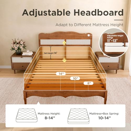 Queen Bed Frame with Headboard, Solid Wood Bedframe