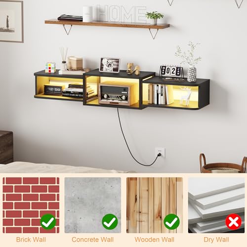 Floating TV Stand with LED, 47.3" USB Charging, Black