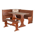 Dining Set Wood, Rectangular in Walnut Brown for Kitchen, Dining Room with Table, Benches, and Storage Space