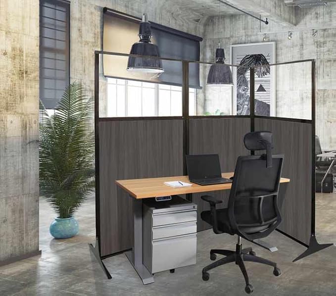 Versare Workstation Partition | Portable Wall Divider | Modern Office Cubicle | Free Standing Privacy Screen | Flexible Work Space | 66" x 70" Urban Oak Wood Grain Panels No Window