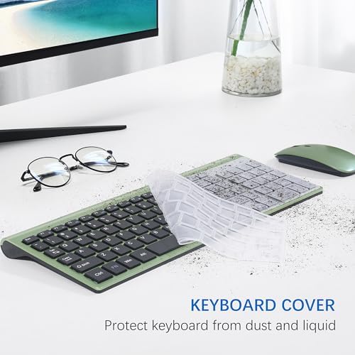 Wireless Keyboard and Mouse Ultra Slim Combo, TopMate - Green Black