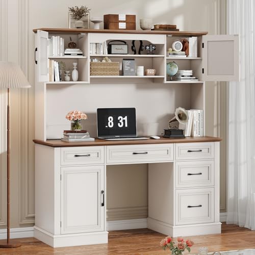Executive Desk with 5 Drawers, White