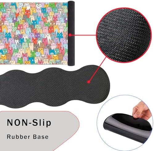 Mouse Pad,Large Pink Desk Mat, 4in1 XXL Mousepad + Keyboard Wrist Rest+Mouse Wrist Rest+Coaster Set with Ergonomic Desk Pad for Home Office Table Computer-Colorful Cats