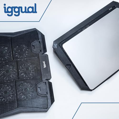 iggual – Portable Cooler Base up to 17" with 4 Quiet Fans and Mobile Stand, Adjustable Base with 7 Heights and Blue LED Light, Includes USB-A Cable (RP4V17)