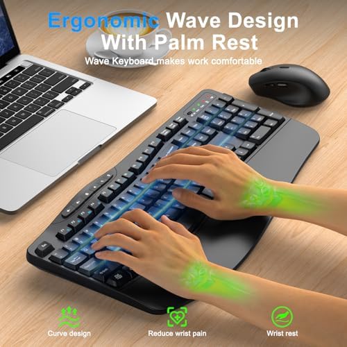 Wireless Keyboard and Mouse Combo, 2.4G Ergonomic Wave Keys(Black)