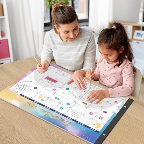 Gannyfer Large Desk Calendar 2026-2027, 22" x 17" Desk Top Calendar, 18 Months Use Now to Mar 2027, Monthly Desk Pad Calendar 2026 with Daily Blocks, Thick Paper, Corner Protectors - Starry Sky