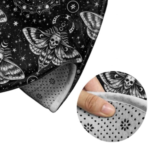Highly Premium Quality Floor Mat, Office Chair Decor Mat, Room Sofa Yoga Soft Round Carpet Gothic Moth Skull Sun Moon Art Black and White
