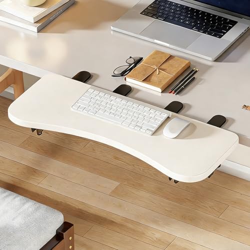 White,B60*24,Ergonomics Desk Extender Tray, Desktop Extender with 3/4 stand, 30"x9.4" Clamp on Table Mount Arm Wrist Rest Shelf, Small Table Edge Extender Tray, 90° Foldable Computer Arm Rest for Desk