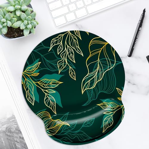 ITNRSIIET Ergonomic Mouse Pad with Wrist Support Wrist Rest Smooth Surface Non-Slip Rubber Base Comfortable Office Supplies Pain Relief, 9.8 x 9.1 inches, Leaf