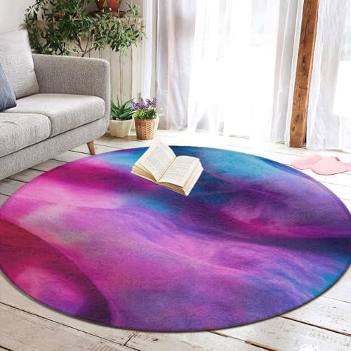 Large Machine Washable Circular Rugs, Home Decor Round Mat for Living Room Sofa Office Purple Rainbow Pride