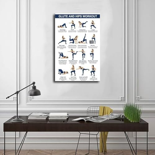 Glute And Hips Workout for Women Lower Body Exercise Chart Leg And Glute Home Gym Fitness Canvas Poster Bedroom Decor Room Decor Frame 12x18inch