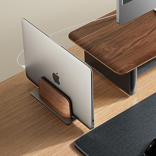 UPERGO Vertical Laptop Stand, Minimalist Wood Holder for MacBook, Walnut