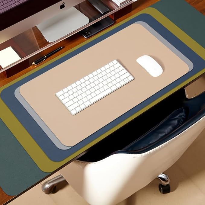 Leather Desk Mat - Small Non-Slip PU Desk Pad for Office and Home - Desk Organization and Accessories - Ideal for Large Mouse Pad and Small Desk Mats on Top of Desks (Dark Blue,23.6"x 13.8")
