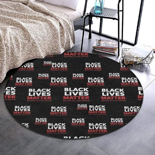 Men's Large Home Decor Mat, Soft Round Yoga Carpet, Non Slip Machine Washable Home Office Circle Rug Black Lives Red, 24inch
