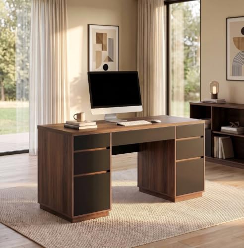 Computer Desk with Storage, 63'' Executive Desk with 7 Drawers