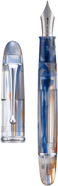 Asvine V800 Fountain Pen -Vacuum Filling System with Large Ink Capacity - Number 8 Stub Nib 1.1mm Calligraphy Art Drawing with Wrench Gift Set - Blue Brown