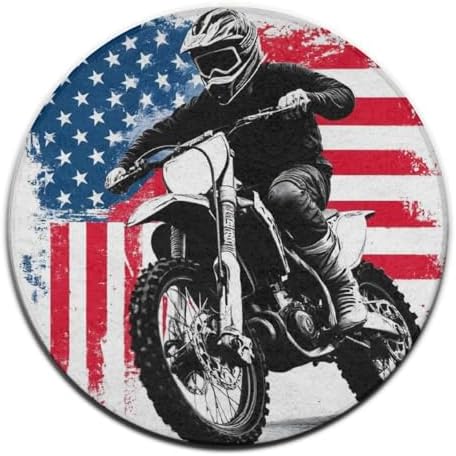 Women's Large Home Decor Mat, Soft Round Yoga Carpet, Non Slip Machine Washable Home Office Circle Rug American Flag Dirt Bike Motocross