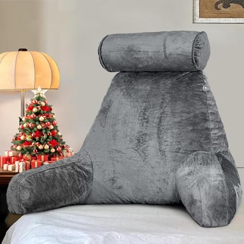 Reading Pillow for Adults Sitting Up in Bed, Backrest with Arms