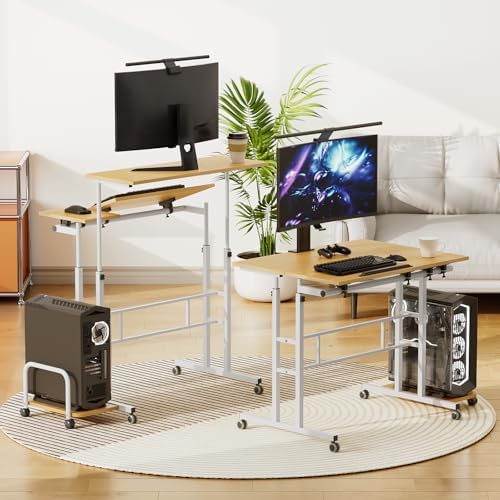 Athena Collection Rolling Standing Desk with CPU Holder, Natural