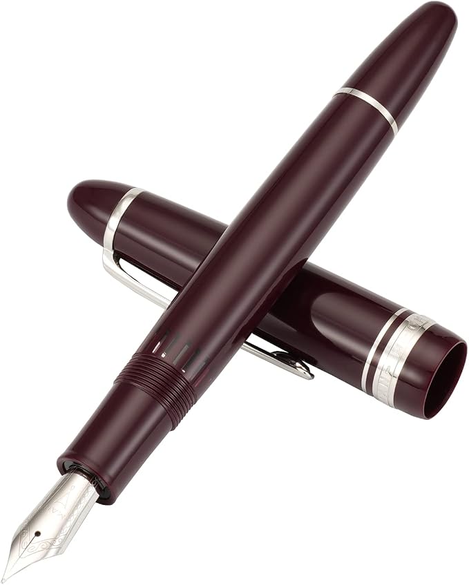 erofa Majohn P136 Piston Fountain Pen Fine Nib with Box, Red Resin Writing Pen Set
