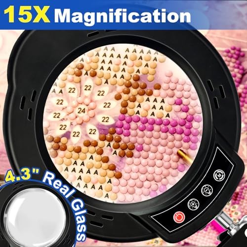 15X Magnifying Glass with Light and Stand, 2-in-1 Lighted Magnifying Desk Lamp Dimmable Magnifier Lamp with Light and Clamp Long Arm 84PCS LED Beads Real Glass Lens for Work Close Work Hobby