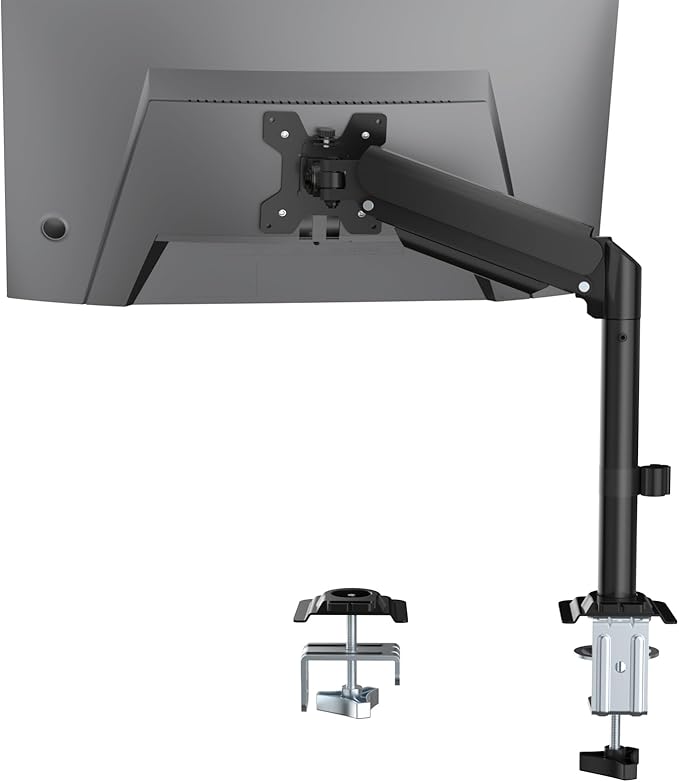 WALI Single Monitor Arm Desk Mount for 13-32 Inch Screens, Premium Gas Spring Monitor Stand with Full Motion Tilt, Swivel, Rotation, Holds up to 19.8 lbs, C-Clamp Mount for VESA 75/100mm (GSDM001S)