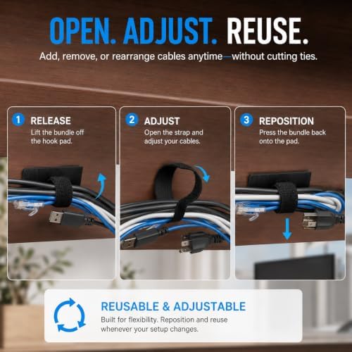 Under Desk Cable Management Ties, 20 Pack