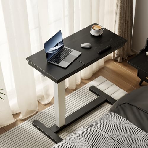 Muwuele Solid Wood Overbed Bedside Table with Wheels,Tilt Top Hospital Bed Table Adjustable Over the Bed,Rolling Bed Desk for Hospital and Home Use (Black)