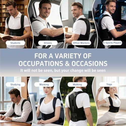 Back Posture Corrector for Women and Men Full Back Support Brace Straightener with Adjustable Scoliosis Posture Corrector Belt with Breathable Back Shoulder for Hunchback Lower Back Pain Relief (Black, X-Large)