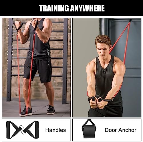 Odoland 5 Packs Pull Up Assist Bands, Pull Up Straps, Resistance Bands with Door Anchor and Handles, Stretch Mobility, Powerlifting and Extra Durable Exercise Bands with eGuide