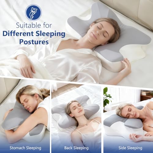 Cervical Neck Pillow for Neck Pain Relief & Sleeping, Memory Foam Orthopedic Pillow, Ergonomic Contour Neck Support Pillow for Side, Back, Stomach Sleepers