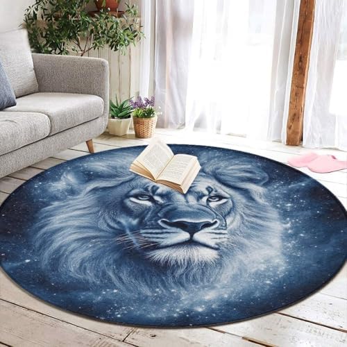 Home Decor Non Slip Kitchen Office Circle Rug, Machine Washable Modern Round Area Rug, Room Sofa Yoga Soft Round Carpet Cool Lion Face, 24inch
